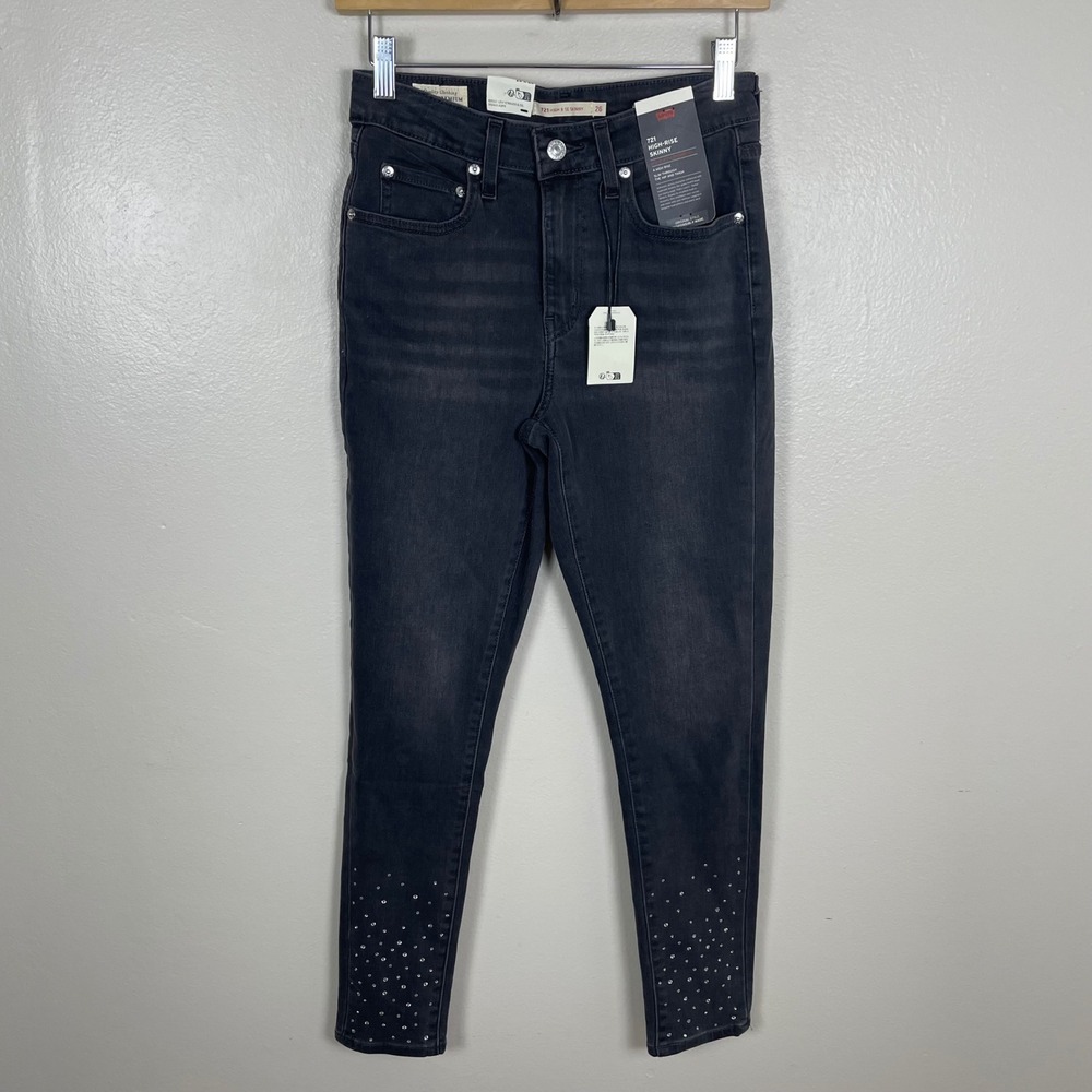Levi's Women's 26‎ 721 High-Rise Skinny Jeans Black Rhinestone Embellished NEW